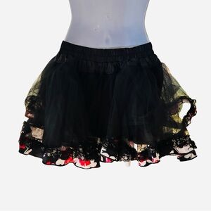 Black Tiered Tutu Skirt w Floral Ruffled Hem